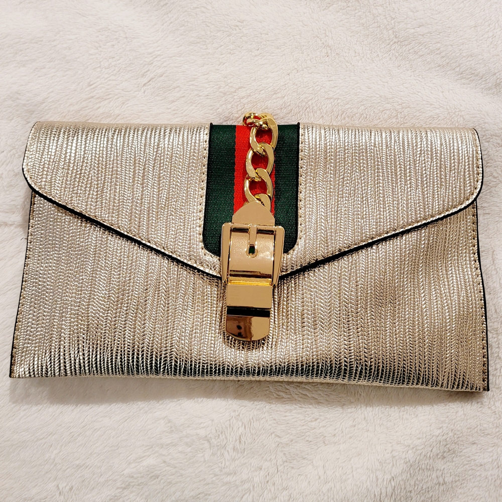 Elegant Silver Clutch with Gold Accents